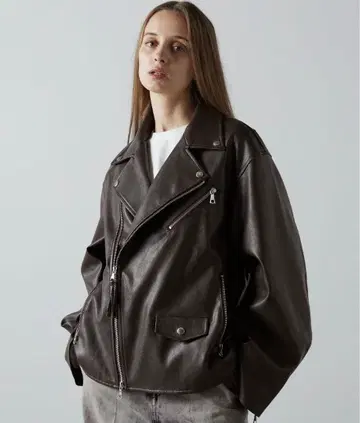 [ CLEL ] 인조 가죽 2way 라이더 자켓 (브라운)