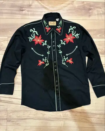 웨스턴 셔츠 꽃무늬 자수 70s