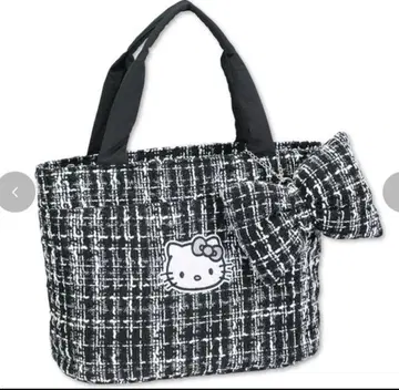 새상품 리본 참 부착 토트백 키티 트위드 리본 아베일 키티