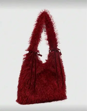 빨간색 퍼 토트백 리본 포함