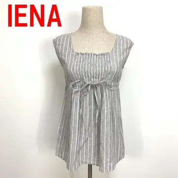 A6672 이에나 슬리브리스 블라우스 린넨 스트라이프 그레이 F