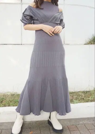 MERCURYDUO 머큐리 듀오 니트 원피스 퍼플 깔끔한