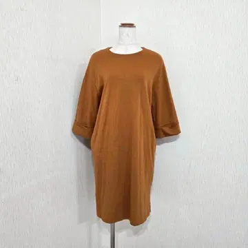 LHELBIE 7부 소매 튜닉 원피스 카멜 브라운 (M) 광택 안감 부착