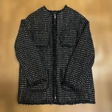 SHIPS 노카라 트위드 자켓 블랙/화이트