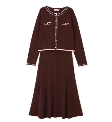 NATURAL BEAUTY BASIC 바이컬러 니트 가디건 & 스커트