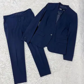 ZARA 수트 노카라 자켓 팬츠 셋업 네이비