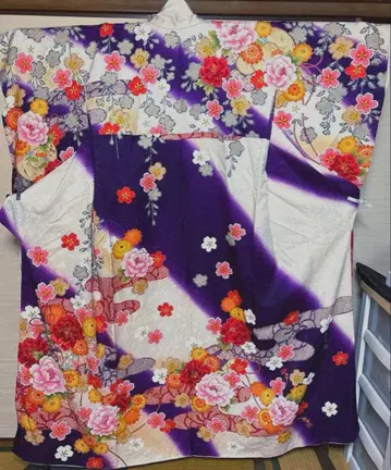 화이트 x 보라색 벚꽃 모란 후리소데 기장 160