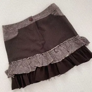 MORGAN 모건 브라운 계열 스트라이프 프릴 미니 스커트