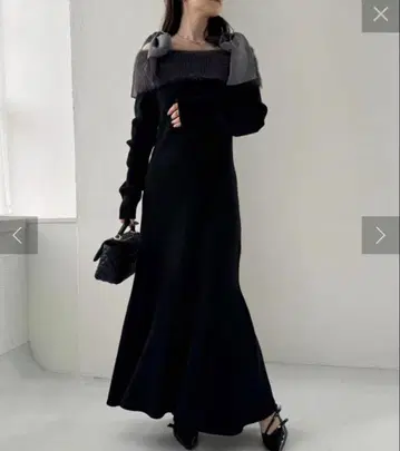 나이스 클랍 어깨 리본 니트 원피스