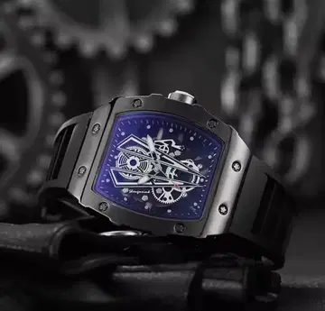 리샤르 밀 풍 블랙 스켈레톤 쿼츠 손목시계