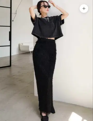 Glam lips RELAX 샤기 롱 스커트 블랙 프리 사이즈