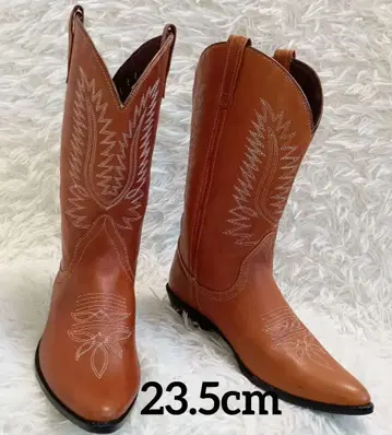 웨스턴 부츠 브라운 가죽 자수