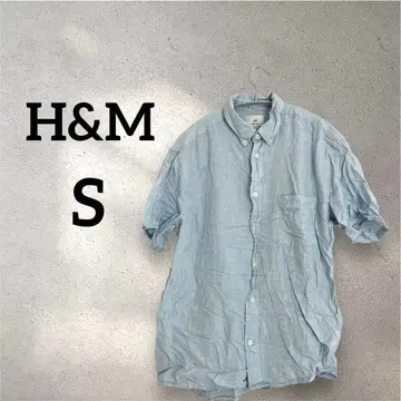 H&M [ S ] 무지 심플 오샤레 캐주얼 반팔 셔츠 라이트 블루