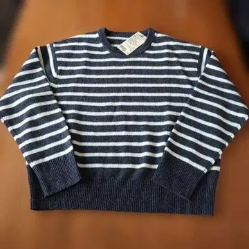 무인양품 크루넥 스웨터 XL 보더 워셔블 울 미들 게이지