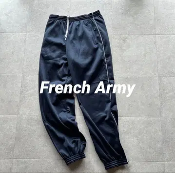 00s 미사용 프랑스군 트랙 팬츠 네이비 x 화이트 라인 180 저지
