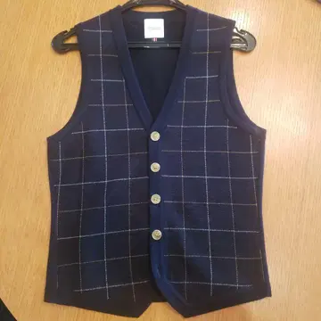 네이비 체크 무늬 베스트 사이즈 38
