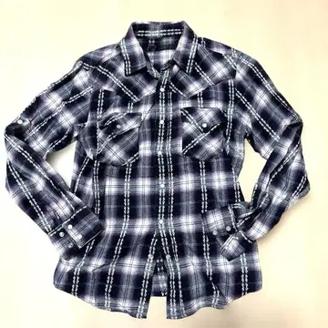 퍼플 계열 체크 플란넬 셔츠 긴팔 M1422번