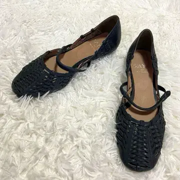 컨디션 최상 SAYA 펌프스 스트랩 메쉬 네이비 24.5 일본제