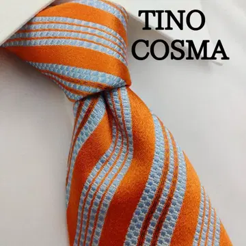 티노코즈마 고급 실크 넥타이 스트라이프 패턴 오렌지