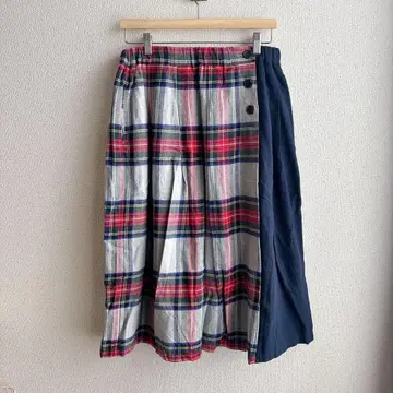 blue willow 체크 무늬 롱 스커트
