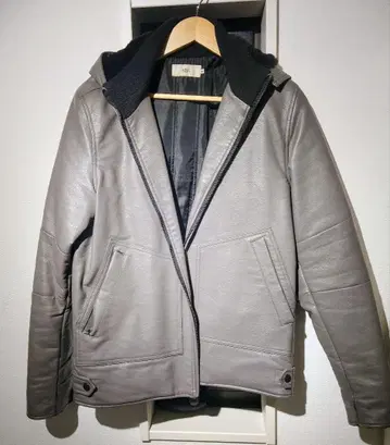 AZUL 가죽 자켓 그레이 후드 부착