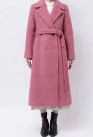 샤기 체스터 코트 핑크