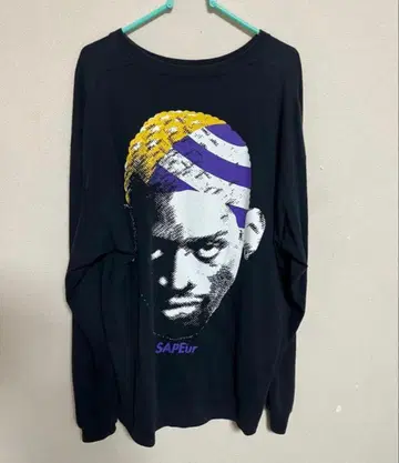 레어 SAPEur 사풀 로드맨 얼굴 롱티 롱티셔츠 보라색 블랙