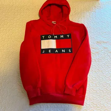TOMMY JEANS 로고 후드티 레드 남성용 M