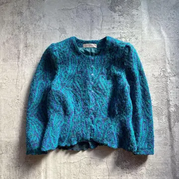 [ 레어 ] 올 패턴 니트 자켓 노카라 화려 개성 버블 레트로 일본제