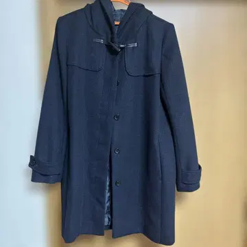 네이비 후드 부착 더플 코트