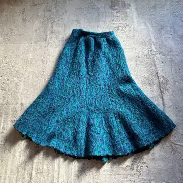 총 패턴 니트 스커트 플레어 스커트 마블 화려함 개성 레트로 일본제