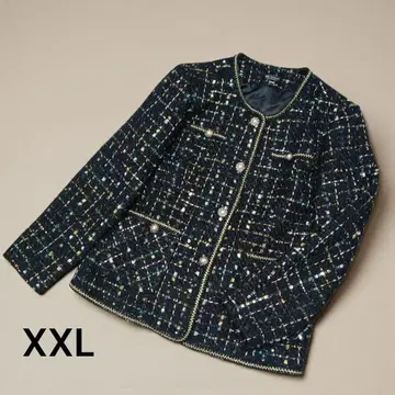 트위드 자켓 노카라 라메 펄 빅 사이즈 XXL KOREA