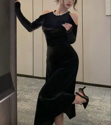 벨로아 원단 원피스 파티 드레스