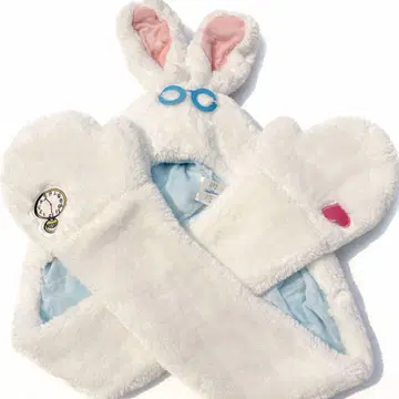 디즈니 리조트 원더랜드 앨리스 화이트 래빗 팬캡 머플러