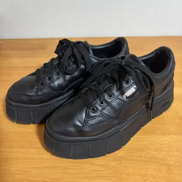 푸마 메이즈 스택 레더 통굽 로우컷 스니커즈 23cm 블랙