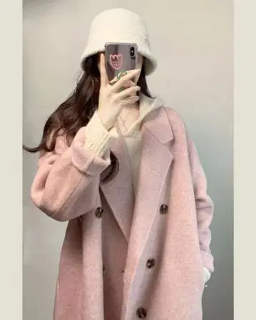 남은 1장 세일 핑크 더블 브레스트 롱 코트