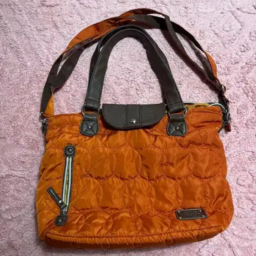 오렌지 나일론 숄더백 퀼팅