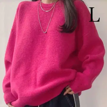 [한 번 착용만] 쇼킹 핑크/두꺼운 원단 포근한 오버사이즈 니트/L