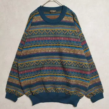 레나운 EX-Club 올 패턴 울 니트 M 기하학 레트로 90s