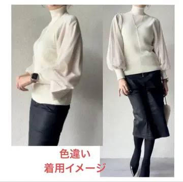 로지 블랙 튤 슬리브 하이넥 니트 풀오버