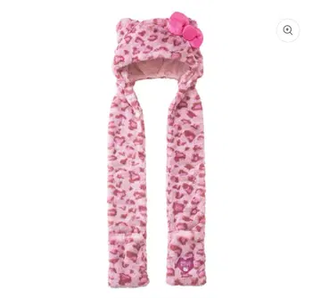 헬로키티 머플러 햇 핑크 레오파드 무늬 귀 달린 후드