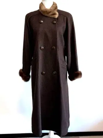 롱 코트 캐시미어 혼방 옷깃 소매 퍼