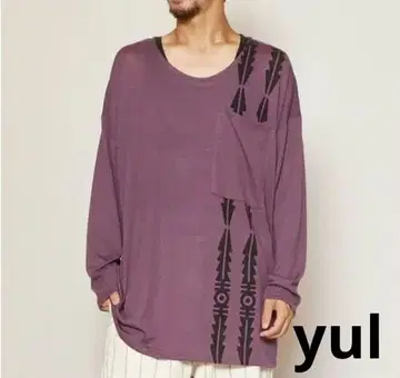 차이하네 yul 지오메 패턴 MEN'S 포켓 롱T 퍼플 남녀 공용 퍼플