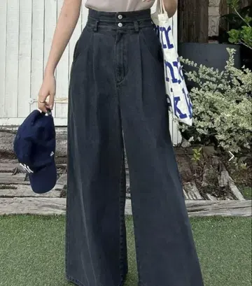 dazzlin 더블 하이웨스트 와이드 데님 팬츠 블랙