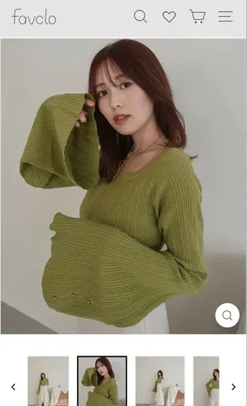 mideal 플레어 슬리브 리브 니트 그린