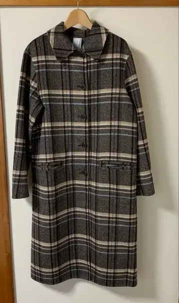 바나나리퍼블릭 체크 무늬 울 혼방 롱 코트