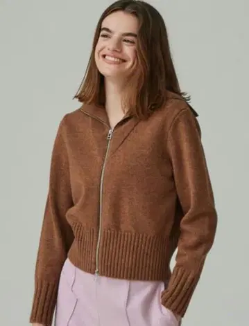 맥피 집업 가디건 S 브라운 계열 캐시미어 혼방 울