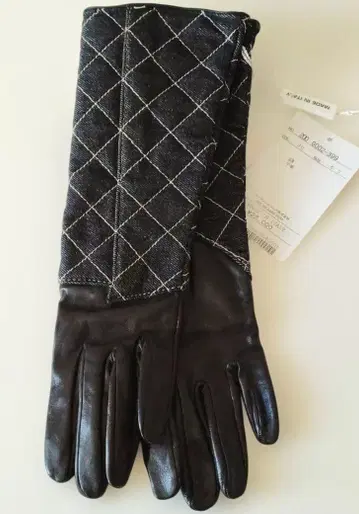 미사용품 [ 이탈리아 가죽 x 스티치 퀼트 자수 데님 롱 장갑 블랙 ]