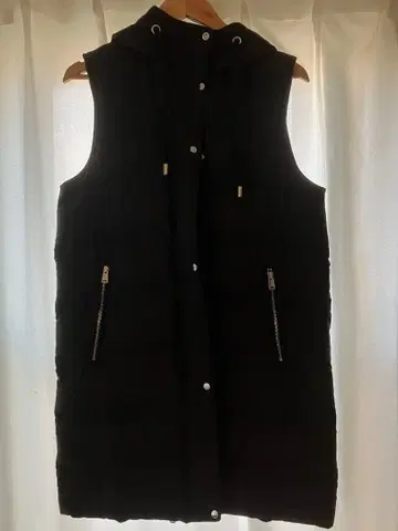 [ 새상품급 ] ZARA 블랙 롱 다운 베스트 후드 부착