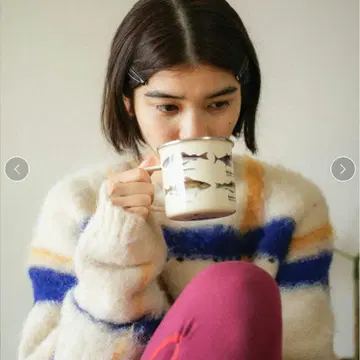 pamm 투명한 공기 체크 니트 투명한 크림 아이보리